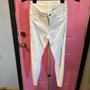 H & M Women's White Distressed Skinny Jeans Raw Hem Size 2